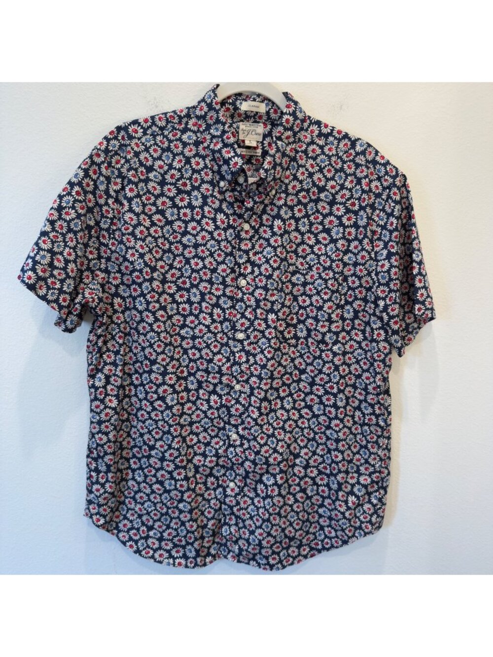 J Crew Men’s Classic Organic Cotton Button Down Preppy Floral Shirt Large